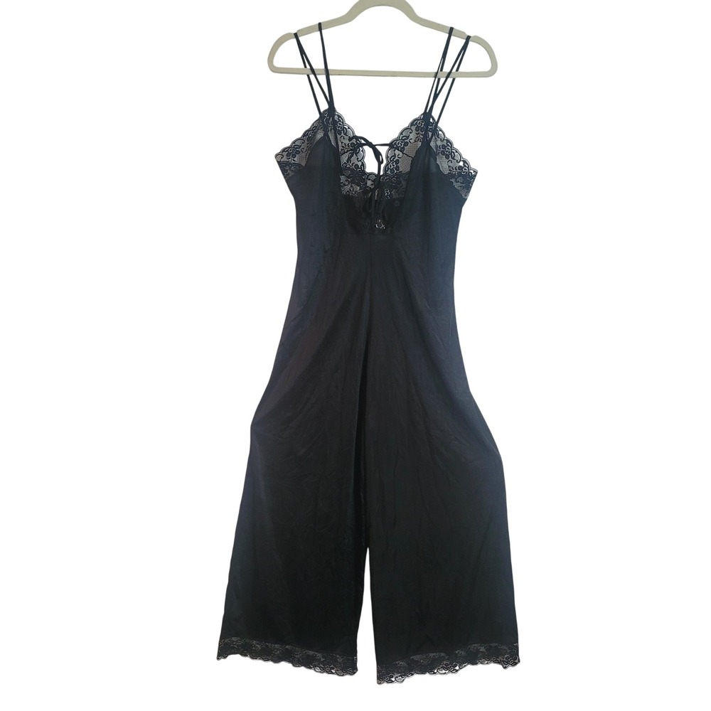 Vintage Circle III New York Black Lace Trim Nylon Jumpsuit Lingerie Medium Sexy